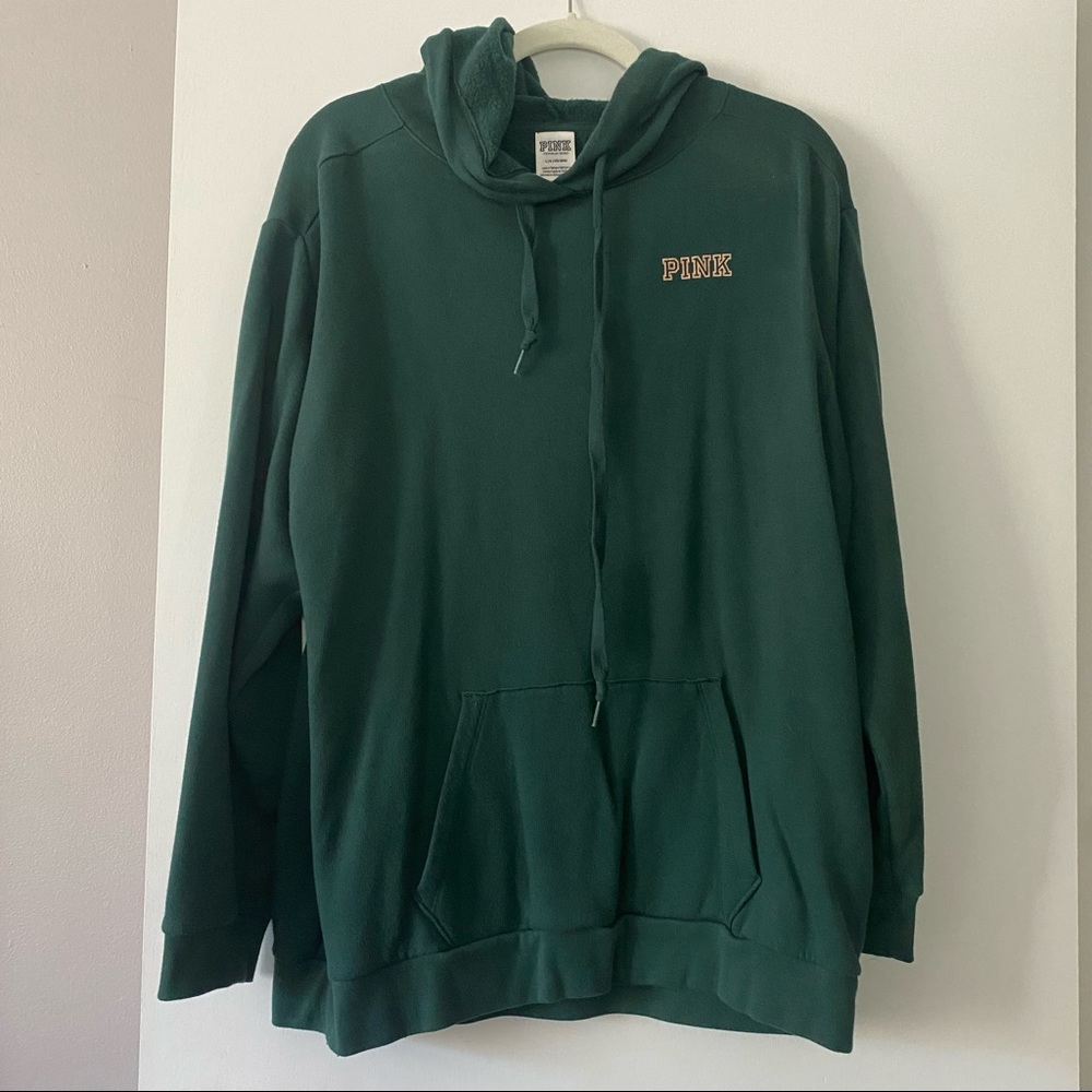 Victoria’s Secret PINK Emerald Green Gold Logo Accent Holiday Hoodie